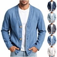 thumbnail image 1 of Yertdoel Denim Jacket Men Vintage V Neck Button Front Long Sleeve Jean Jackets with Pockets Daily Fashion Cozy Casual Cardigan, 1 of 9