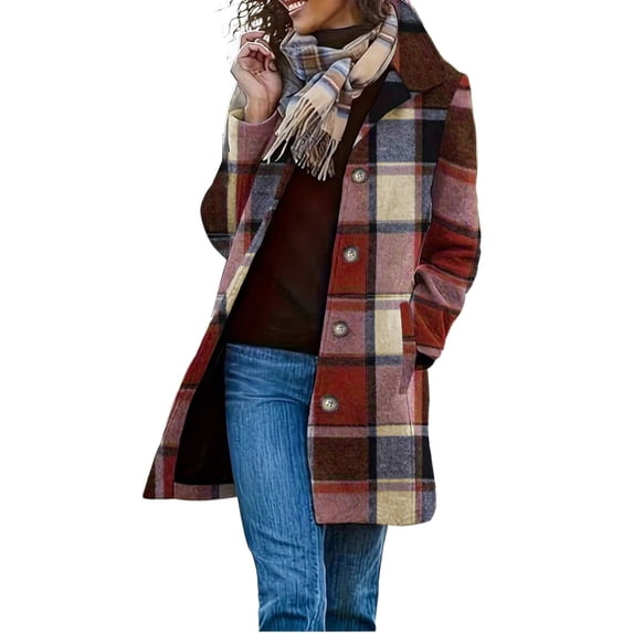 Yertdoel Flannel Shirt Women Lapel Button Down Lined Wool Plaid Coats Warm Casual Cozy Fashion Outerwear with Pockets