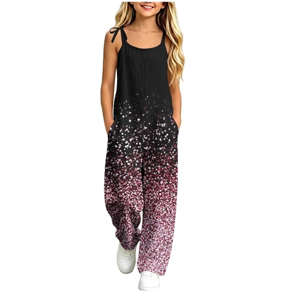 Yertdoel Girls Jumpsuit Fashion Print Adjustable Straps Sleeveless Rompers Long Pants with Pockets Casual Loose Cute Overall for Kids, 5-14 Years