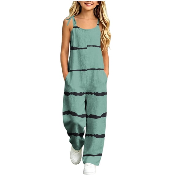 Yertdoel Girls Jumpsuit Fashion Print Adjustable Straps Sleeveless Rompers Long Pants with Pockets Casual Loose Cute Overall for Kids, 5-14 Years