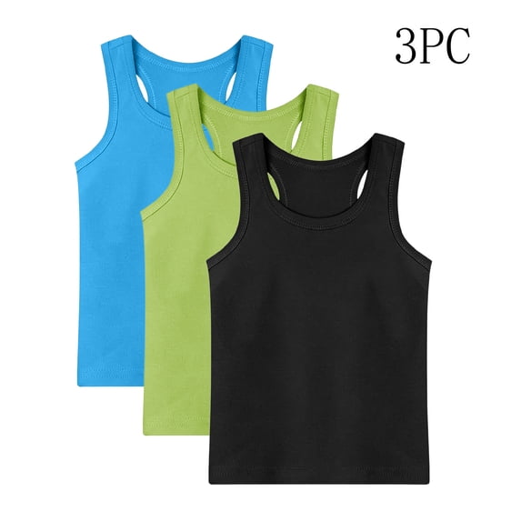 Yertdoel Girls Tank Tops 3 PC Kids Solid Crew Neck Sleeveless Undershirts Casual Athletic Tank Tops for Boys Girls, 1-13 Years