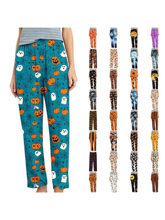 Halloween Pajama Pants Women Funny Cute Printed Loose Fit Sleep Pant Party Fashion Comfy Casual Loungewear Trousers, S-5XL