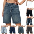 thumbnail image 1 of Yertdoel Jean Shorts Womens High Waisted Loose Fit Casual Denim Bermuda Shorts Solid Color Summer Fashion Cozy Knee Length Jorts with Pockets, 1 of 6