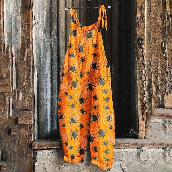 Yertdoel Jumpsuits for Women Halloween Funny Print Adjustable Strap Loose Fit Overalls Fashion Casual Rompers Pants with Pockets