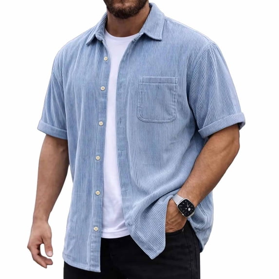 Yertdoel Men's Button Down Shirts Solid Color Short Sleeve Lapel Neck Shirt Soft Comfortable Breathable Outdoor Cycling Hiking Summer Casual Tops