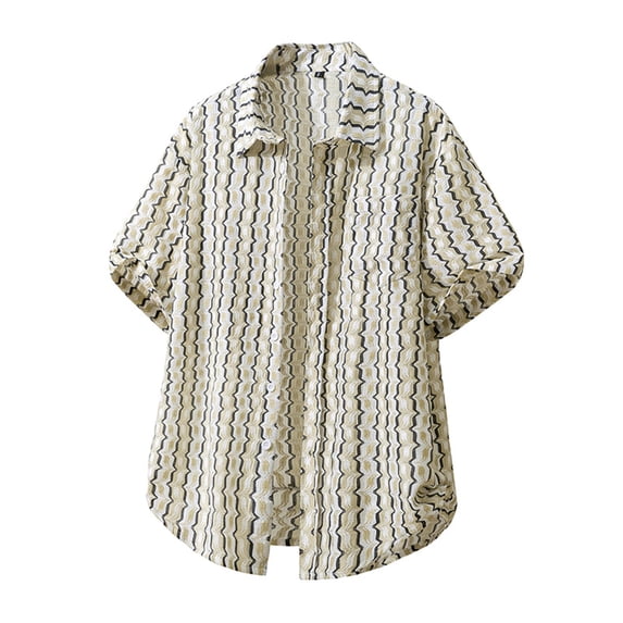 Yertdoel Men's Button Down Shirts Striped print Short Sleeve Lapel Neck Shirt Soft Comfortable Breathable Hawaiian Beach Vacation Summer Outdoor Casual Tops