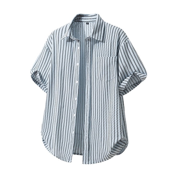 Yertdoel Men's Button Down Shirts Striped print Short Sleeve Lapel Neck Shirt Soft Lightweight Loose Breathable Hawaiian Beach Vacation Summer Outdoor Casual Tops