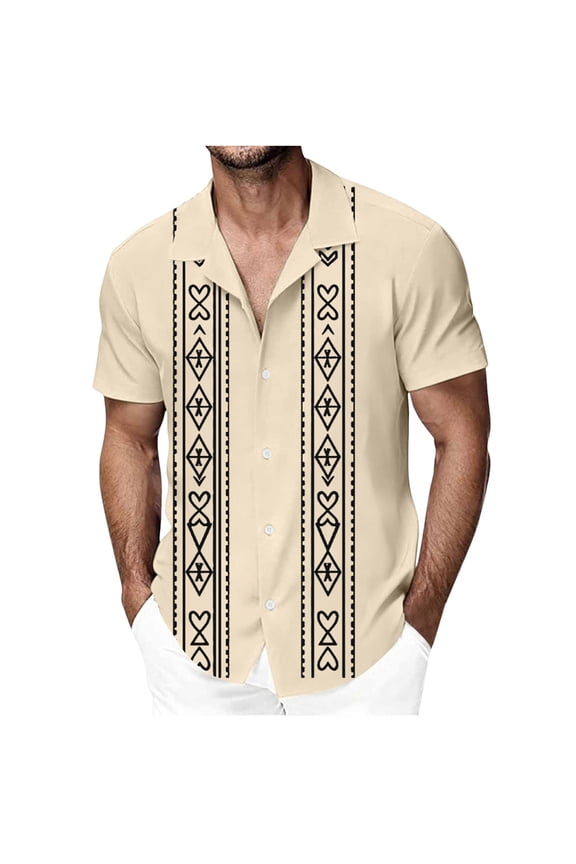 Mens Button Down Shirt Short Sleeve Lapel Neck Printing T-shirts Loose Breathable Hawaiian Beach Vacation Summer Outdoor Casual Shirts