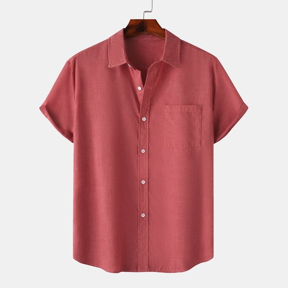 Yertdoel Mens Button Down Shirt Solid Color Short Sleeve Lapel Neck Shirt Soft Comfortable Loose Breathable Hawaiian Beach Vacation Summer Outdoor Casual Tops