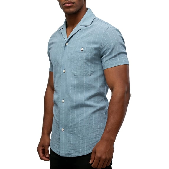Yertdoel Mens Button Down Shirt Striped Print Short Sleeve Lapel Neck Shirts with Pockets Soft Comfortable Lightweight Breathable Hawaiian Beach Vacation Summer Outdoor Casual Tops