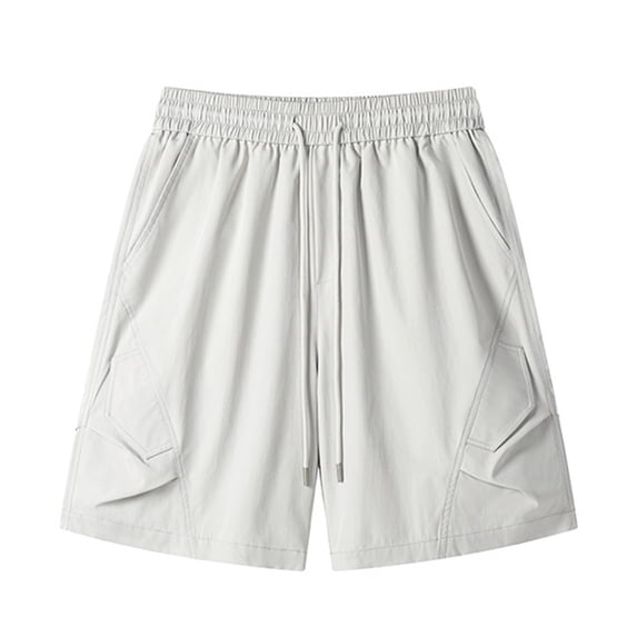 Yertdoel Mens Shorts Solid Color Elastic Waist Drawstring Knee Length Shorts with Pockets Soft Comfortable Loose Breathable Outdoor Workout Walking Summer Casual Shorts