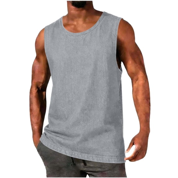 Hvogkswy Tank Tops Men Solid Color Sleeveless Crew Neck T-shirts Soft Loose Comfortable Outdoor Running Workout Summer Casual Shirts