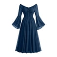 thumbnail image 1 of Yertdoel Off The Shoulder Dresses for Women Elegant Solid Long Sleeve Fitted Waist Chiffon Dress Party Vacation Stylish Casual Flowy Dress, 1 of 9