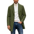 thumbnail image 1 of Yertdoel Pea Coats for Men Solid Lapel Wool Blend Trench Coat Button Front Mid Length Fashion Warm Outerwear with Pockets, M-3XL, 1 of 8