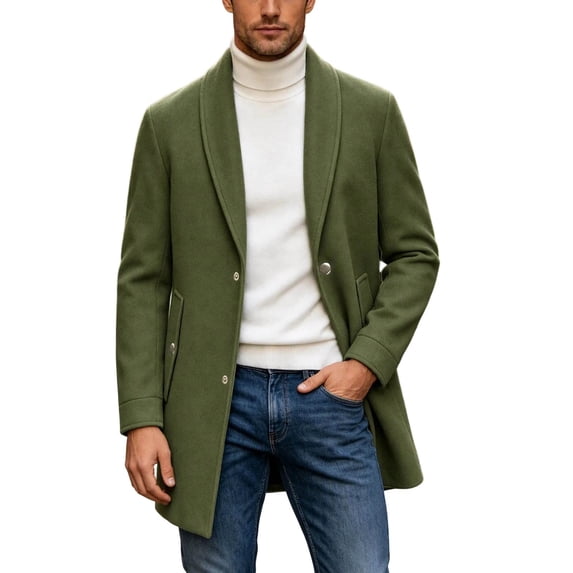 Yertdoel Pea Coats for Men Solid Lapel Wool Blend Trench Coat Button Front Mid Length Fashion Warm Outerwear with Pockets, M-3XL