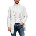 thumbnail image 1 of Yertdoel Pea Coats for Men Solid Lapel Wool Blend Trench Coat Button Front Mid Length Fashion Warm Outerwear with Pockets, M-3XL, 1 of 8