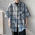 thumbnail image 1 of Yertdoel Plaid Shirt Men Short Sleeve Lapel Neck Button Down Shirt with Pocket Loose Comfortable Breathable Hawaiian Beach Vacation Summer Outdoor Casual Shirts, 1 of 5