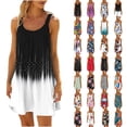 thumbnail image 1 of Yertdoel Summer Dresses for Women Fashionable Print Sleeveless Pleats Elastic Crew Neck Loose Beach Dress Outdoor Vacation Casual Soft Mini Sundresses, 1 of 6