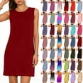 thumbnail image 1 of Yertdoel Summer Dresses for Women Sleeveless Wide Strap Solid Color Round Neck Side Slit Loose Fitting Mini Sundresses Daily Soft Cozy Lightweight Casual Dress, 1 of 7