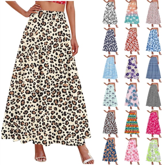 Yertdoel Summer Maxi Skirts for Women Fashion Printed Elastic High Waisted Long Skirt with Pockets Beach Vacation Soft Flowy Comfy Boho A Line Skirts