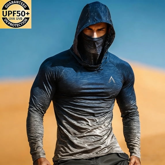 Yertdoel Sun Shirts for Men Printed Quick Dry Long Sleeve Lightweight Summer Sun Protection Fishing Shirts with Face Mask UPF 50+ Cozy Cover Up Athletic Hoodies