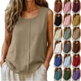 thumbnail image 1 of Yertdoel Tank Tops for Women Summer Cotton Linen Solid Color Round Neck Sleeveless Wide Straps Loose Fit Top Daily Stylish Casual Comfy Soft Beach Blouses, 1 of 7