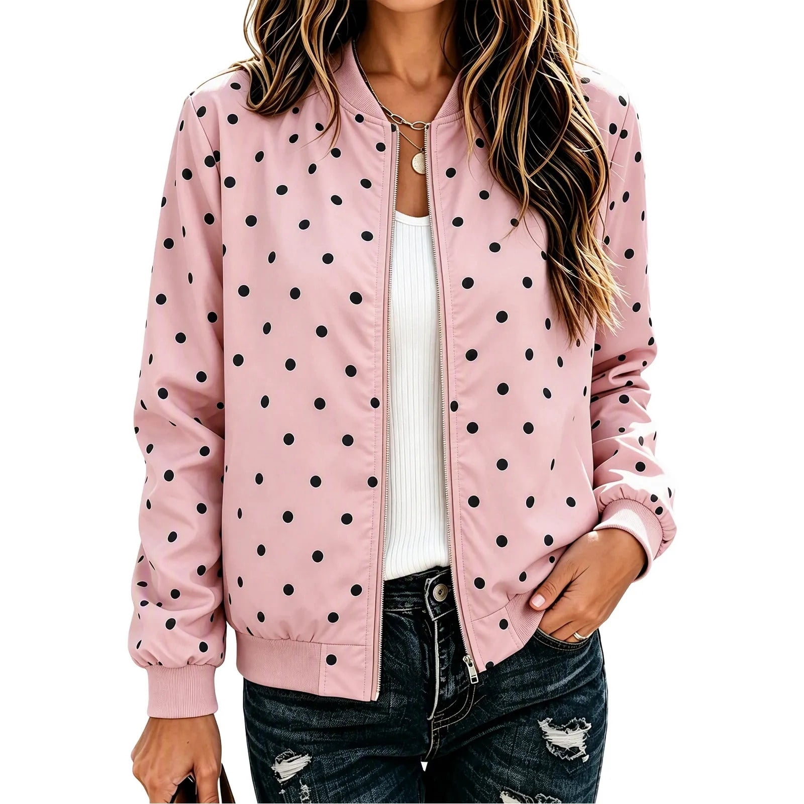 Popup Jacket Yertdoel Zip Up Jackets for Women Open Front Loose Fit Polka Dot Jacket ...