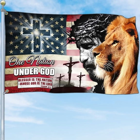 Yerwa 3 ft x 5 ft Polyester One Nation Under God Outdoor Flag, Double-Sided