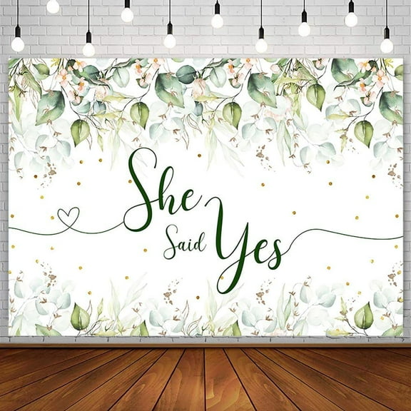 Yerwa 5.9x3.6ft Bridal Shower Backdrop She Said Yes Greenery Eucalyptus Leaf Party Decorations Supplies Gold Glitter Wedding Bride to Be Engagement Photography Background Banner Cake Table Photo Props