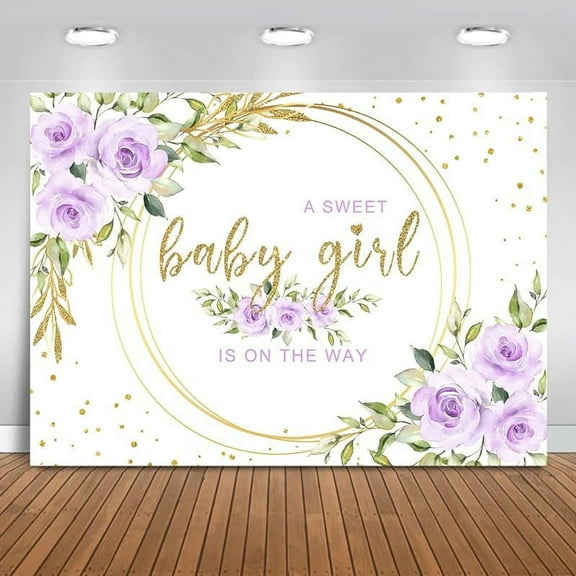 Yerwa Floral Sweet Baby Girl Backdrop It's a Girl Baby Shower Background Watercolor Lavender Purple Floral Baby Shower Party Cake Table Decoration Photo Booth Props (8x6ft)
