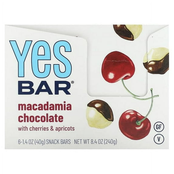 Yes Bar, Snack Bar, Macadamia Chocolate, 6 Bars, 1.4 oz Pack of 2