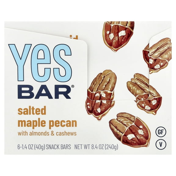Yes Bar Salted Maple Pecan Plant Based Protein, Decadent Snack Bar Vegan, Paleo, Gluten Free, Dairy Free, Low Sugar, Healthy Snack, Breakfast, Low Carb, Keto Friendly (6 Count)