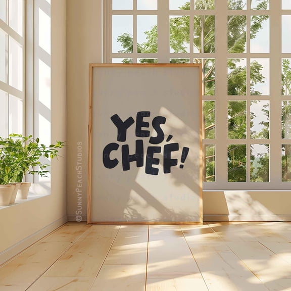 Yes Chef Aesthetic Kitchen Decor Retro Minimalist Living Room, Unframed Paper Poster 8x10in
