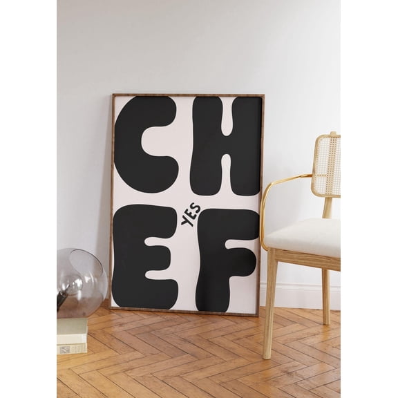 Yes Chef Art Poster, Retro Bold Neutral Black Typography Kitchen Poster Kitchen Decor Kitchen Wall Art Kitchen Poster, Yes Chef Wall Poster, Unframed Poster Size 8x12 F03.1.15l197
