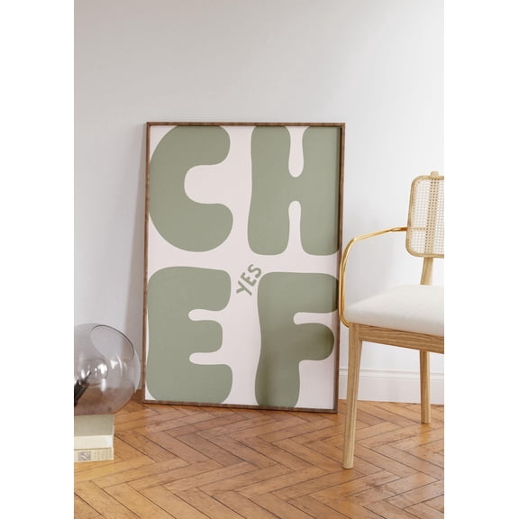 Yes Chef Art Poster, Retro Sage Green Neutral Typography Kitchen Poster Kitchen Decor Kitchen Wall Art Kitchen Poster, Yes Chef Wall Poster, Unframed Poster Size 16x24 F03.1.15l553