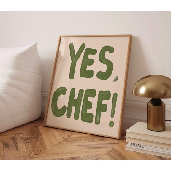Yes Chef Art Print, Retro Kitchen Wall Art, Bold Sage Green Dining Room Poster, Aesthetic Square Print, Chef Trendy Unframed Paper Print