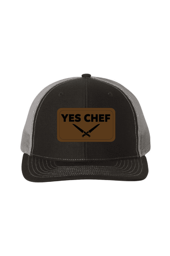 Yes Chef Hat, Leatherette Richardson 112 Trucker Cap, Yes Chef Richardson Cap, Black Charcoal
