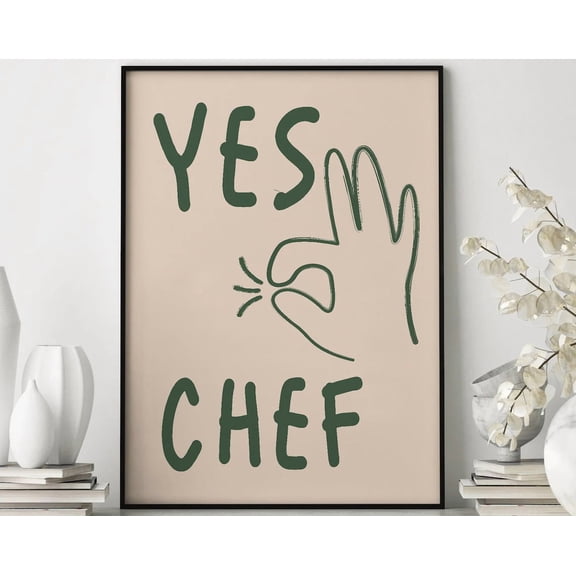 Yes Chef Poster Minimalist Kitchen Typography Poster, Poster Only