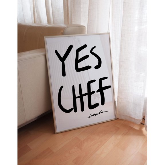 Yes Chef Poster Print, Mid Century Kitchen Typography Print, Unframed Paper Poster 8x10in