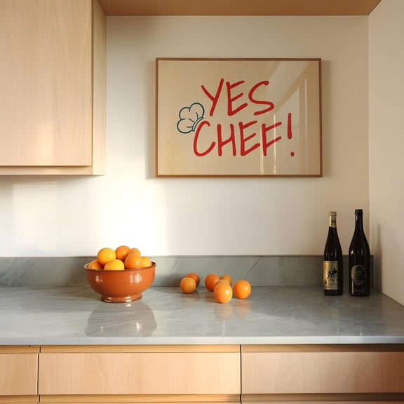 Yes Chef Poster Trendy Kitchen Aesthetic Decor Wall Art Horizontal Red Design1 Poster, Unframed Size 12x18