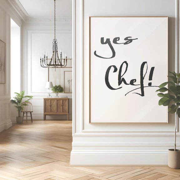 Yes Chef Print Kitchen Typography Trendy Wall Art, Unframed Paper Poster 8x10in