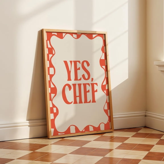 Yes Chef Retro Kitchen Art Trendy Dining Room Red Aesthetic Decor