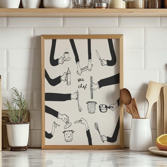 Yes Chef Retro Kitchen Wall Art Cooking Hands Minimalist Foodie Poster 3 Unframed Paper Print