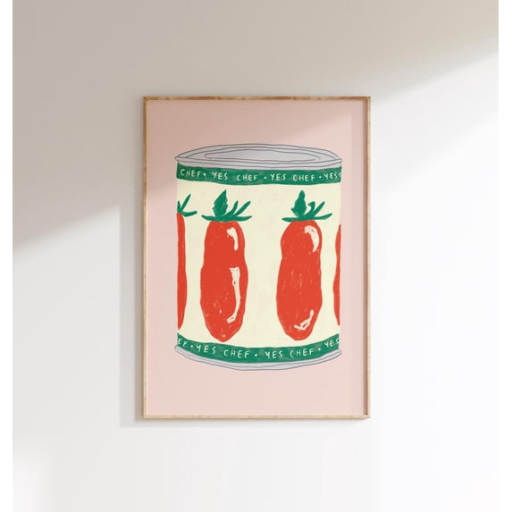 Yes Chef Tinned Tomato Wall Art The Bear Kitchen Decor, Unframed Paper Print Size 8x12