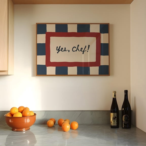 Yes Chef Wall Art: Funny Kitchen Quote Print, Mid Century Decor - No Frame Included