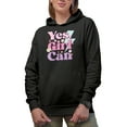 thumbnail image 1 of Yes, Girl Can, Girly Merch Gift, Black Hooded Sweatshirt or Hoodie, Small, 1 of 5