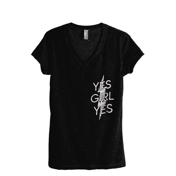 Yes Girl Yes Women's Fashion Relaxed V-Neck T-Shirt Tee Heather Black Large