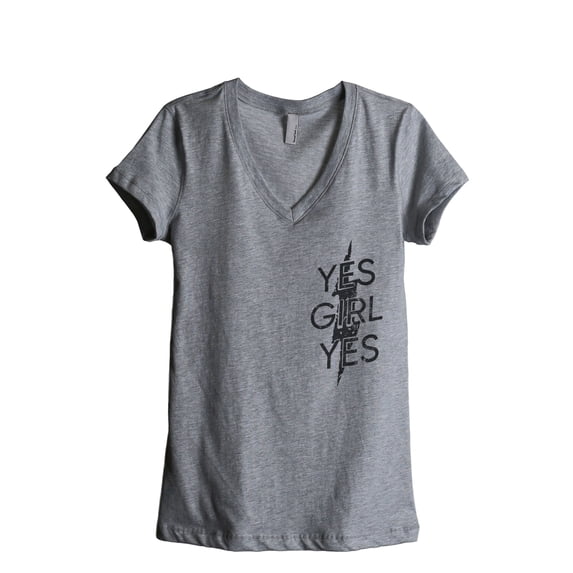 Yes Girl Yes Women's Fashion Relaxed V-Neck T-Shirt Tee Heather Grey Medium