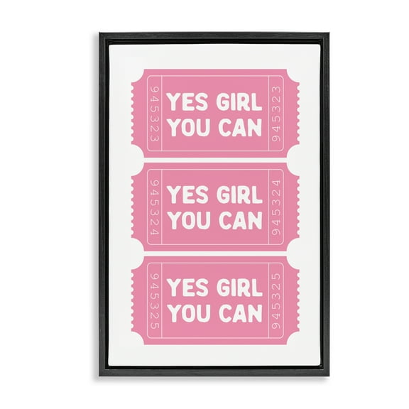 Stupell Industries Yes Girl You Can Tickets Black Framed Floater Canvas Wall Art, design by Lettered and Lined, 25 x 17