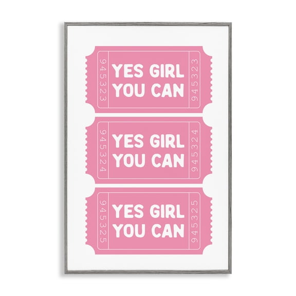Stupell Industries Yes Girl You Can Tickets Gray Framed Giclee Art, design by Lettered and Lined, 30 x 20